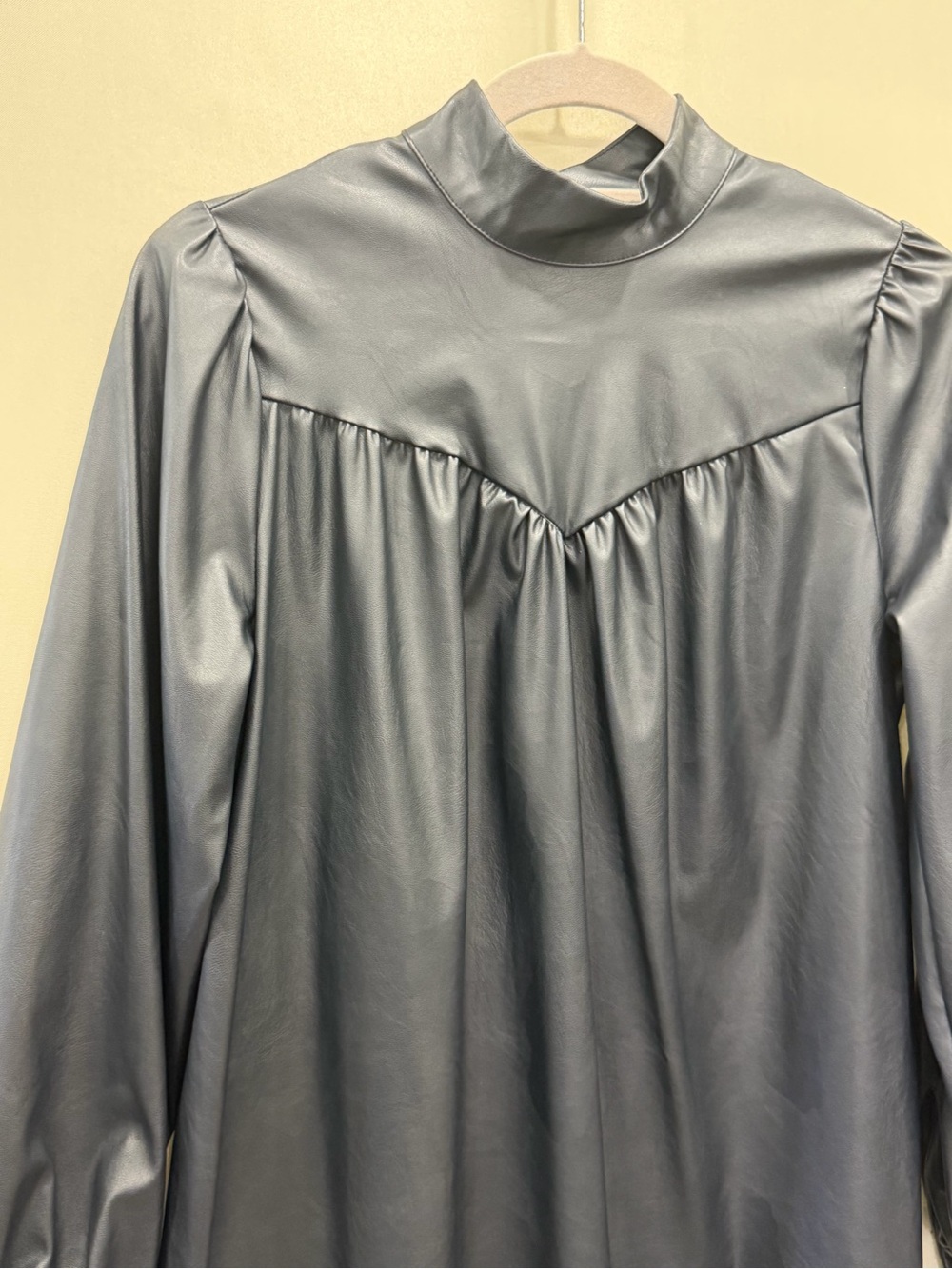 Who What Wear Black Faux Leather Mock-Neck Long-Sleeve Dress - Picture 6 of 16